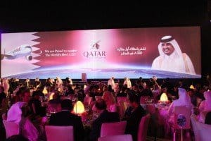 Stimmungsvolle Abendgala zur Premiere des ersten A 350-Airbus am Premium-Terminal von Qatar-Airways in Doha